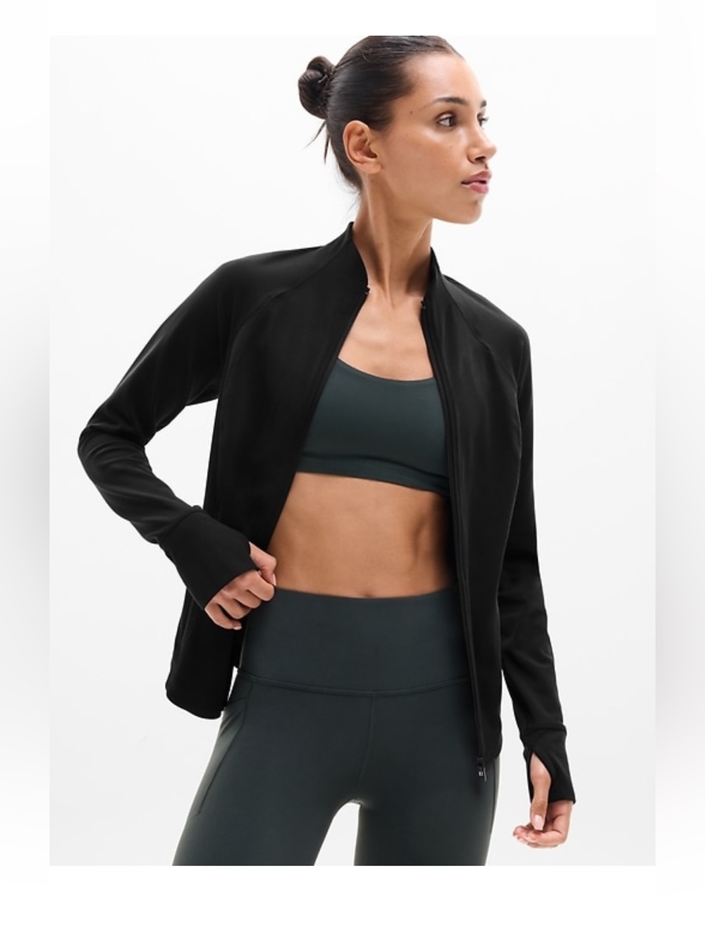 Athleta Black Zip-Front salutation  Jacket